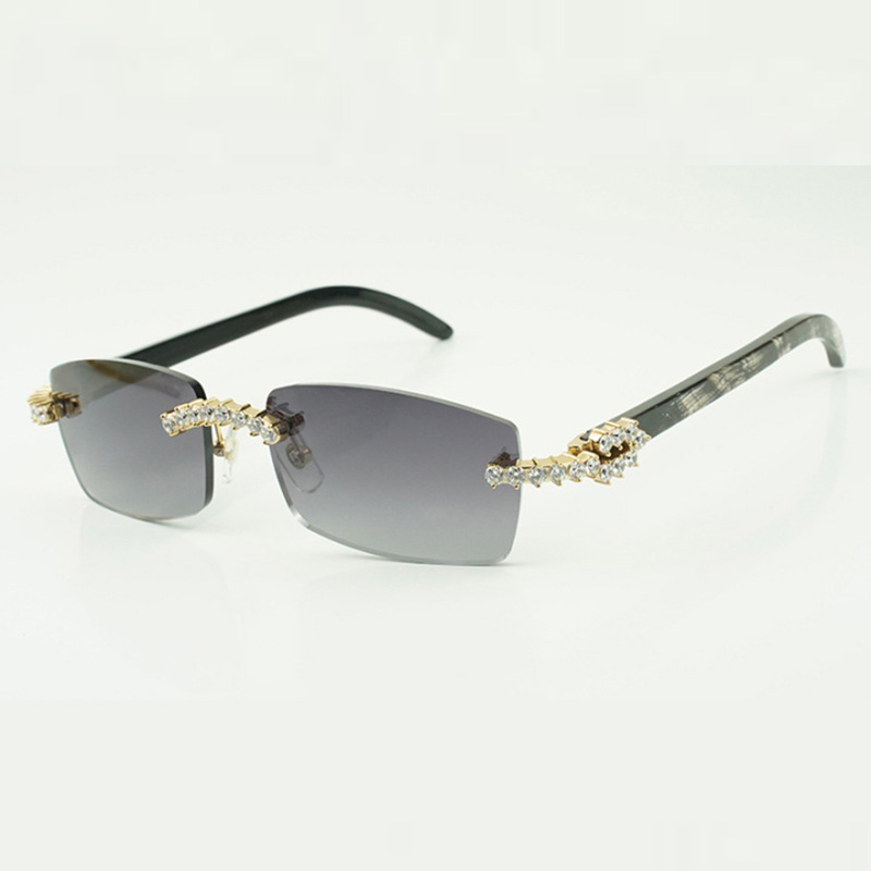 Classic 5.0 mm diamond sunglasses 3524012 with textured black buffalo horn arms glasses, Direct sales, size: 56-18-140 mm