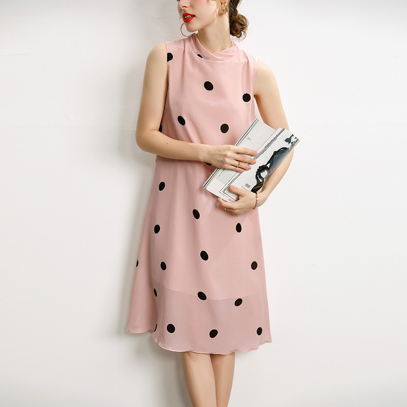 Casual Dresses silk dresses summer high-end elegant lace sleeveless loose polka Dot a-line dress sacrf collar women cloth 230412
