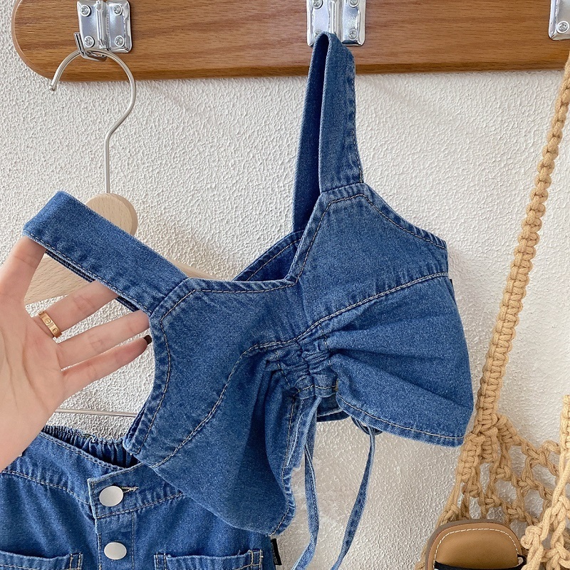 Clothing Sets Fashion Baby Girl Denim Clothes Set Strap Vest Skirt 2PCS Kid Jean Drawing String Crop Top Suit Outfit 2 10Y 230412