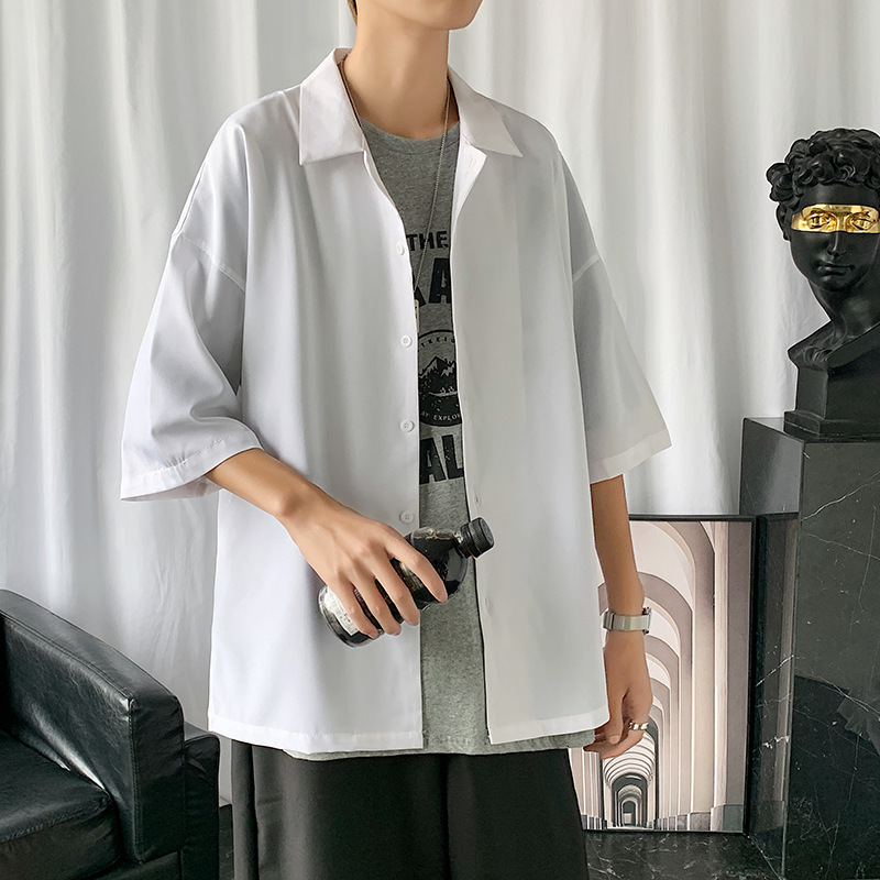 Men's Casual Shirts Men's Summer Hip Hop Fashion High Street College Youth Korean Japanese Fashion Thin 230412