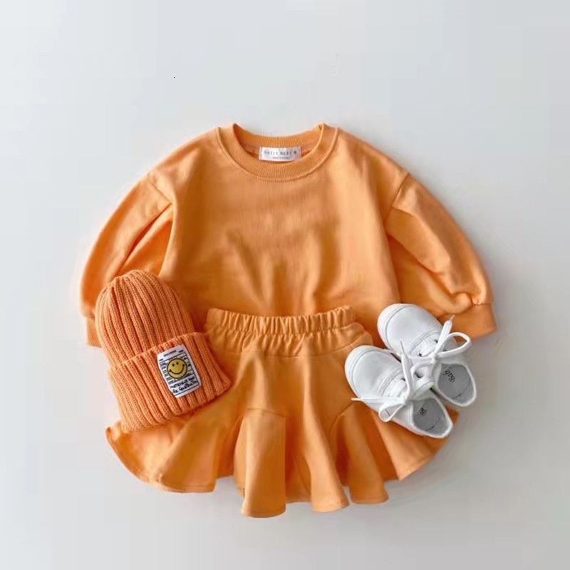 Clothing Sets 2023 Summer Girls Clothes Set Candy Color Long Sleeve Sweatshirts Skirts Baby 2PCS Suits 1 5 Years Kids Infant Girl Outfit 230412