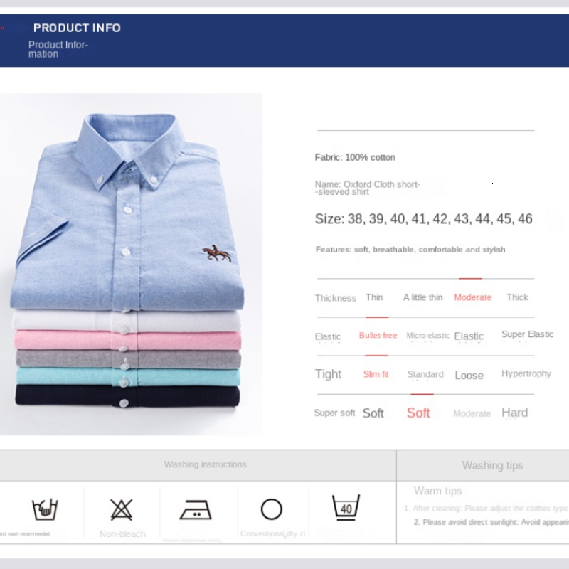 Men's Casual Shirts L Short Sleeve 100% Cotton Oxford Soft Comfortable Casual Fit Plus Size High Quality Summer Business Men's Casual Shirt 