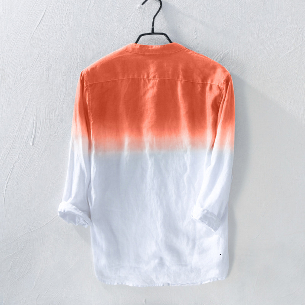 Men's Casual Shirts Men's summer long sleeved Hawaiian shirt Hawaiian cold thin breathable lapel pendant dyed gradient cotton shirt 230412