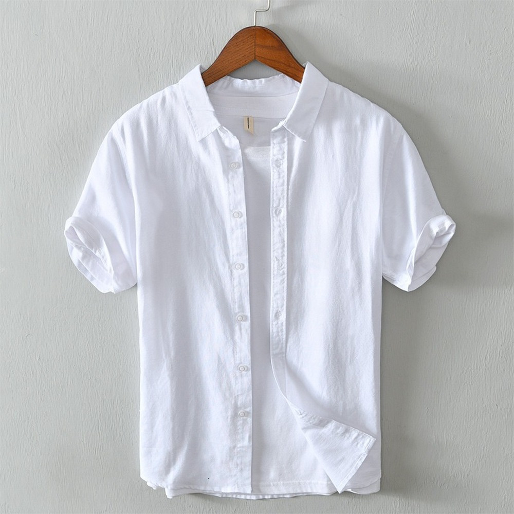 Men's Casual Shirts Summer T-shirt Men's casual shirt Short sleeved Men's linen shirt Street clothing Solid color breathable top Lightw