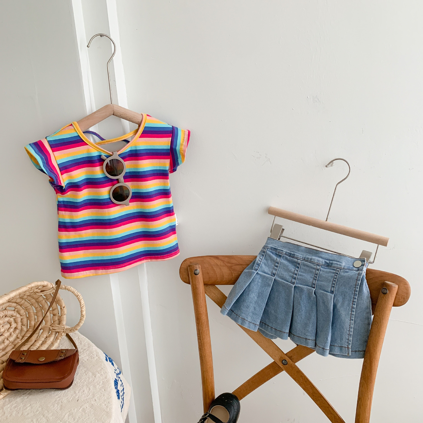 Shorts Summer children's girls' denim skirts Korean version culottes Fashionable pleated personalized small highwaisted 230412