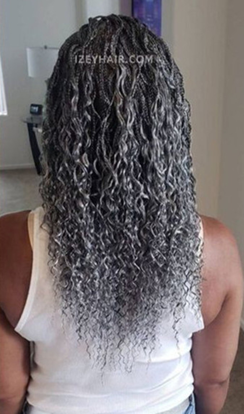 Salt and pepper gray lock braids ponytail silver grey coily curly brazilian hair drawstring ponytail clip in salt& pepper braids crinkle curls free sh