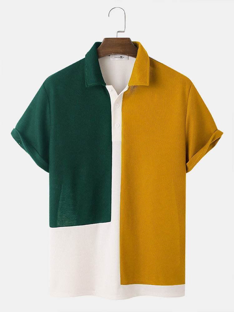 Men's Casual Shirts Charmkpr Selling Top Men's Three Color Knitted Polo Neck Shirt Fashion Full Matching Men's Short Sleeve Panel Butto