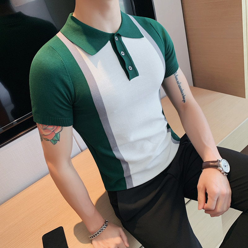 Men's Polos Summer Short Sleeve Ice Silk Men's Polo Shirt Commercial Fashion Polo Collar Slim Fit Casual Knit T-shirt Men's S-4XL 23041