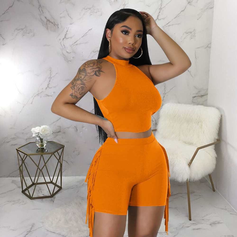 Designer Summer Outfits Women Tracksuits Two 2 Pieces Set Sleeveless Tank Top and Tassels Shorts Matching Solid Sportswear Bulk items Wholesale Clothe