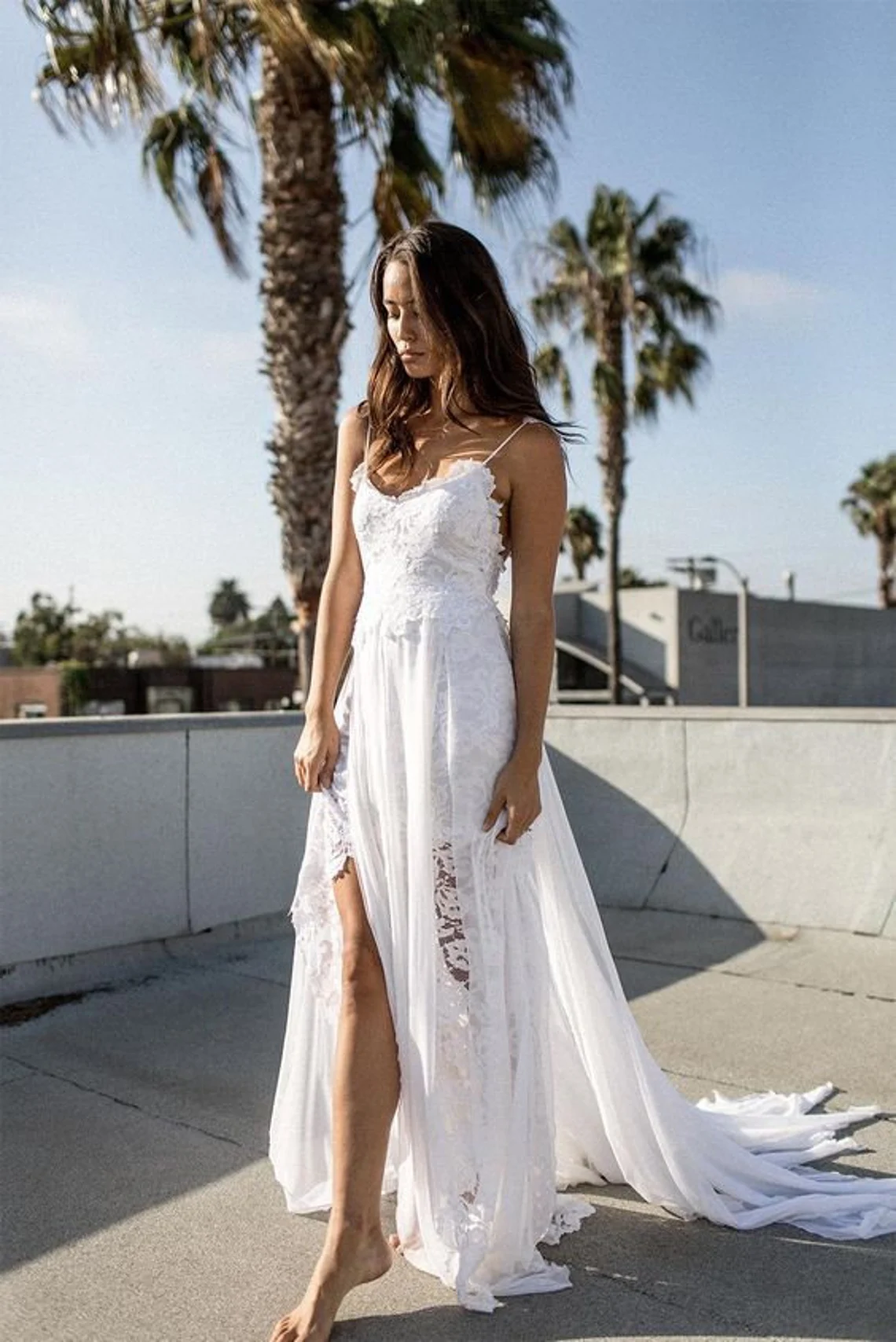 Summer Beach Long Wedding Dress Spaghetti Straps Sleeveless Lace And Chiffon Bridal Gowns Side Split Sexy Bohemian Bride Wear 2023 Robe De Mariage