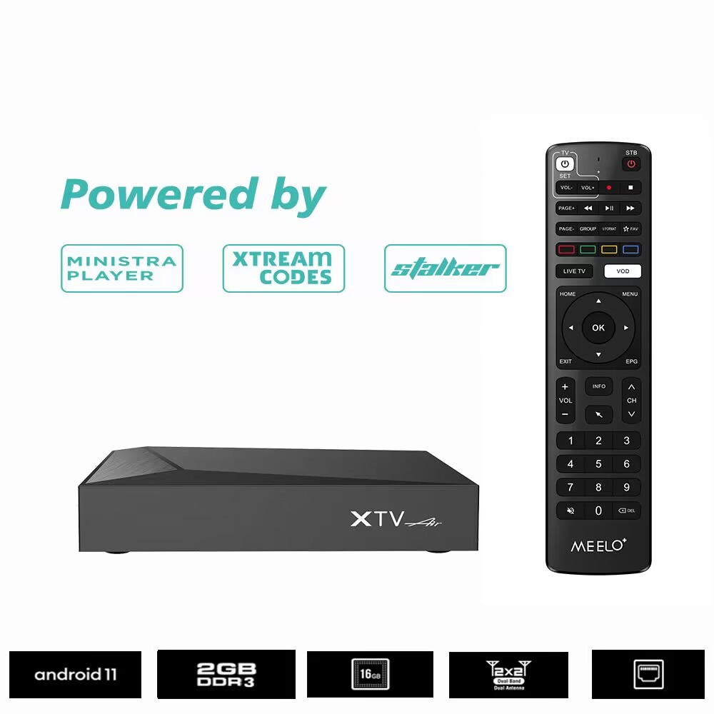 XTV AIR Meelo+ 4K UHD Android 11 2GB 16GB 4K HD IP Receiver 2GB 16GB Dual WiFi LAN 100M BT Smart TV BOX