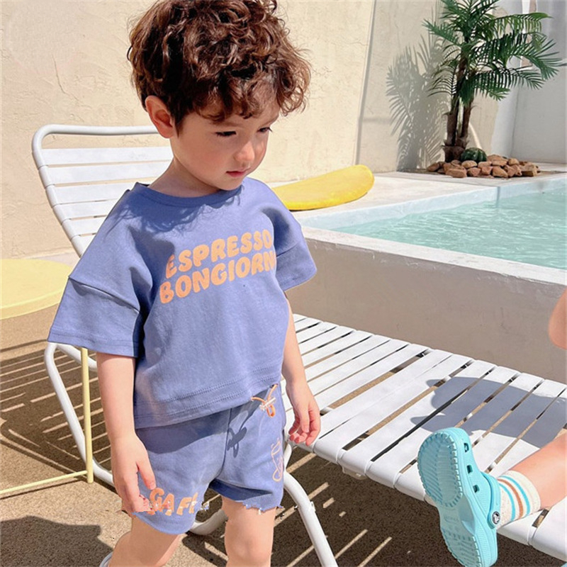 Clothing Sets Summer Korea Baby Boys Suit Letter Prints T shirts Shorts Girls 2Pcs Casual Toddler Clothes 230412