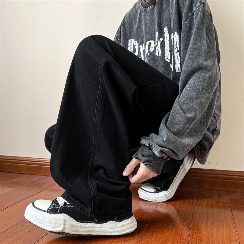 Men's Jeans Blue jeans Men's ankle length jeans Men's straight denim pants Men's street pocket jeans Ins wash denim pants Black cl