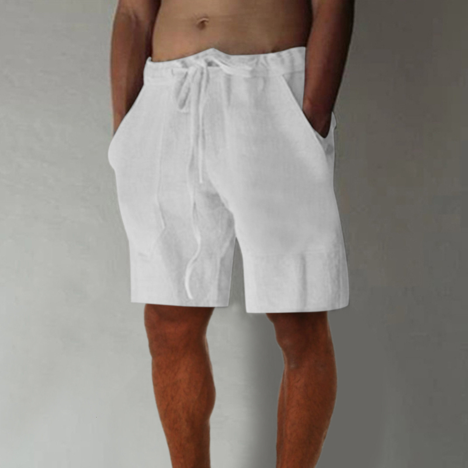 Men's Shorts Cotton linen shorts men's summer fashion breathable lightweight Bermuda shorts men's pull rod shorts loose beach clothing 