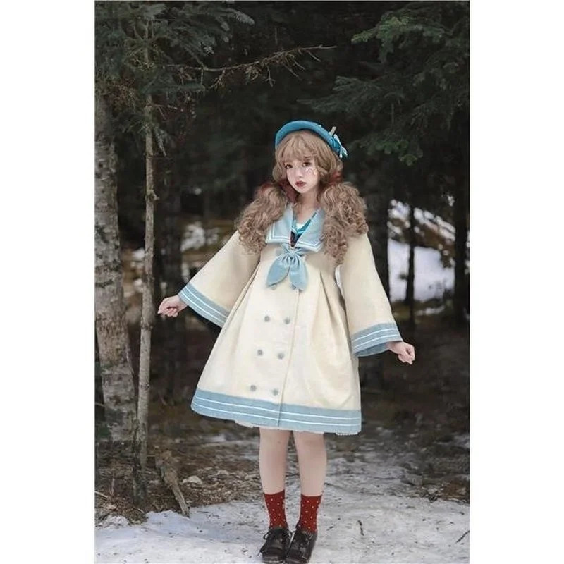 Women's Wool Blends Japanese Girl Sweet Style Patchwork Woolen Coat Cute Woolen Jacket Winter Female Cashmere 231110