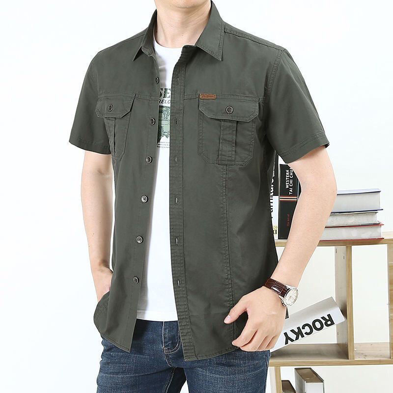 Men's Casual Shirts Short sleeved men's shirt 100% pure cotton military work goods shirt Men's clothing classic summer 230412