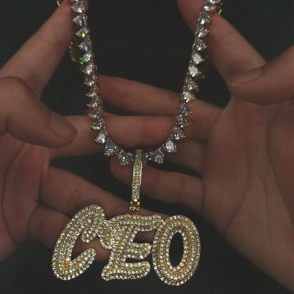 New Arrival A-Z Letter Custom Name Pendant Necklace Personalized Signature Iced Out CZ Cubic Zirconia 18K White Gold Hip Hop Anniversary DIY Jewelry f
