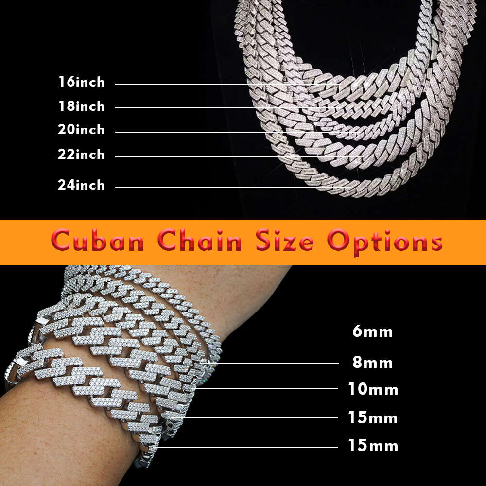 necklace moissanite chain cuban link chain 8mm 10mm 20mm gold plated 925 silver hip hop jewelry iced out moissanite jewelry