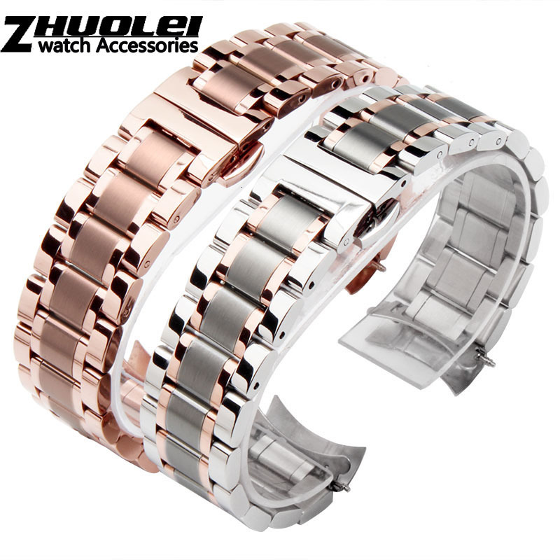 Watch Bands Curved end stainless steel watchband bracelet watch straps 16mm 17mm 18mm 19mm 20mm 21mm 22mm 23mm 24mm steel banding bracelet 230411
