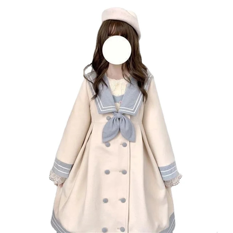 Women's Wool Blends Japanese Girl Sweet Style Patchwork Woolen Coat Cute Woolen Jacket Winter Female Cashmere 231110