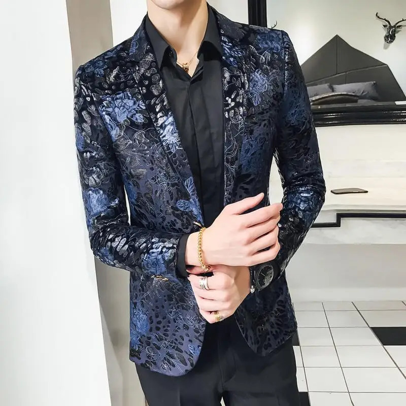 Men's Suits Blazers Boutique Men's Fashion Business Slimming Trend Show Dress British Style Gentleman Leisure Print Officiating Wedding Blaz