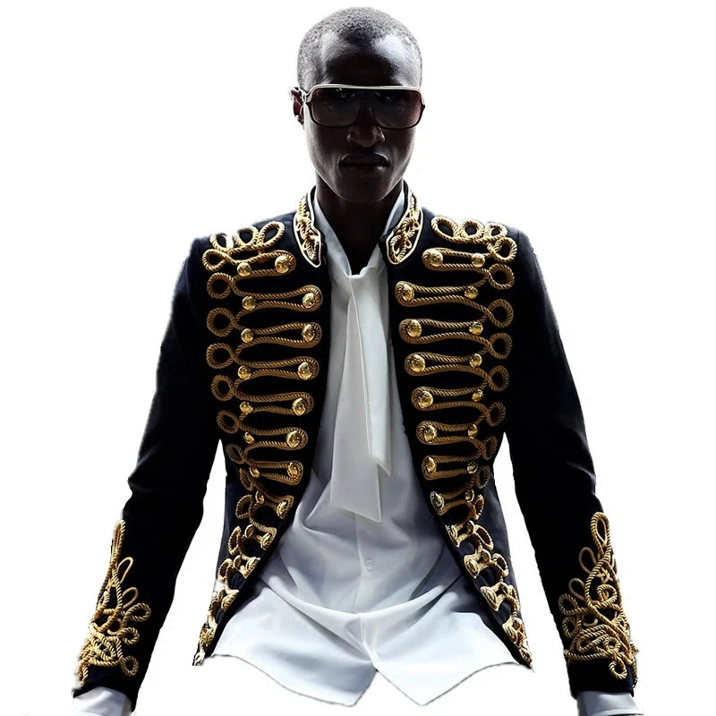 Men's Suits Blazers Men Stylish Blazer Black Gold Embroidery Jacket Coat Nightclub Male Singer Host Costume European Style C Studio Stage Wears 2
