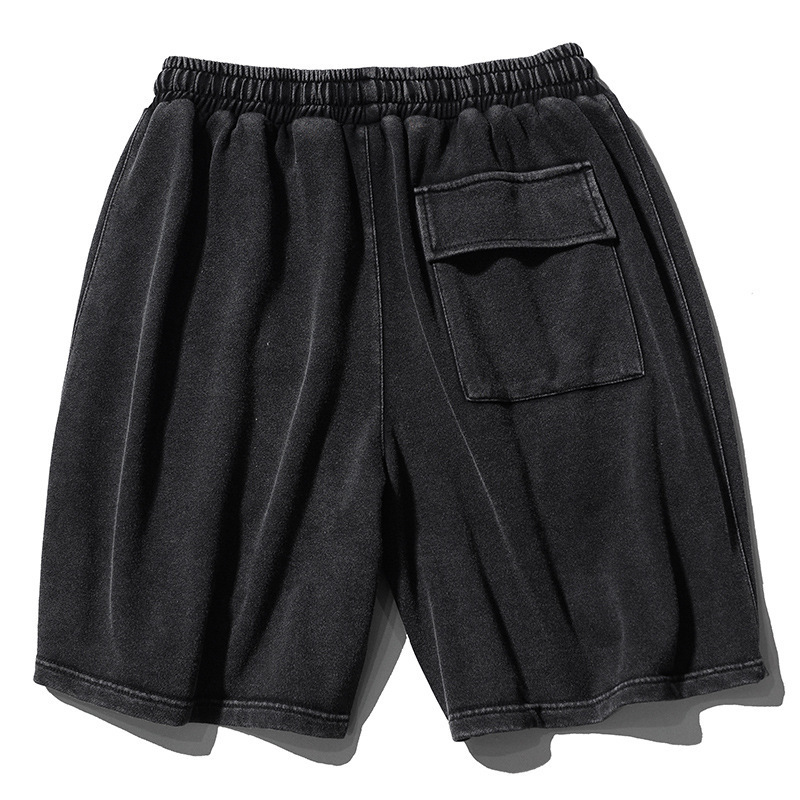 Men's Shorts Summer Distressed Shorts Men's Japanese Wash Vintage Street Clothing Black Loose Relaxed Stretch Elastic Waist Shorts 230412