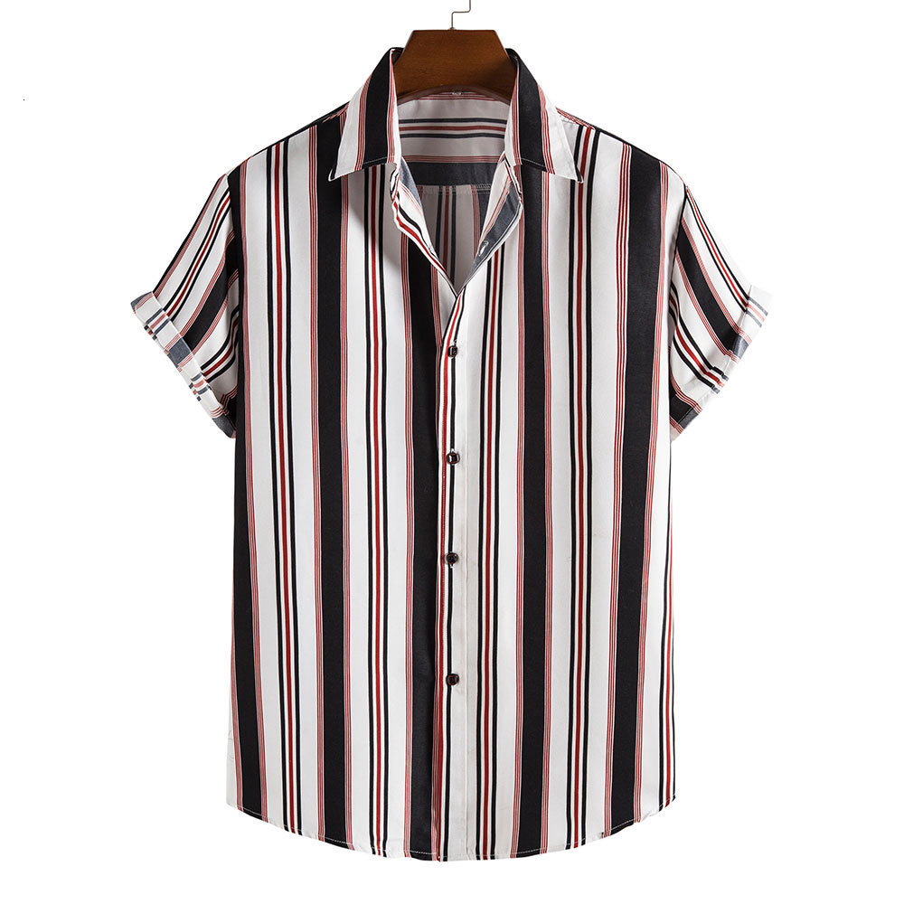 Men's Casual Shirts Men's Short Sleeve Striped Summer Fashion Shirt Men's Loose Casual Shirt Top Button Top 230412