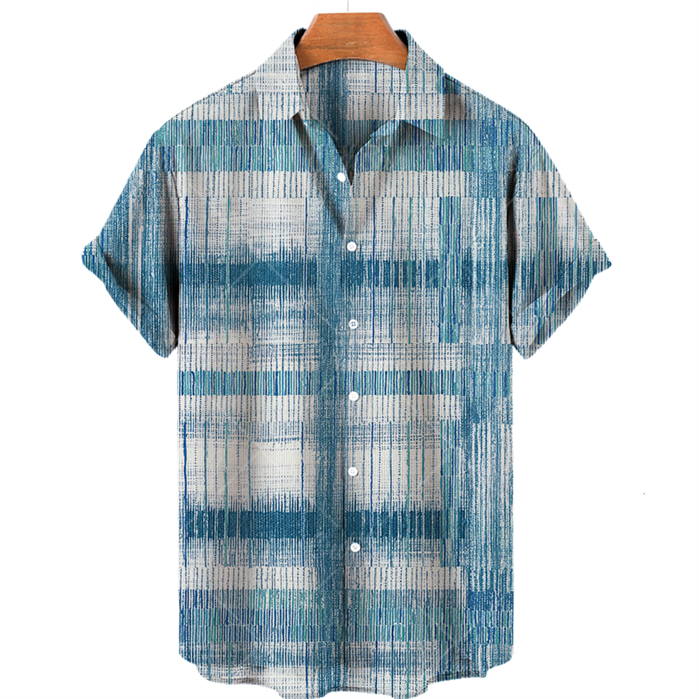 Men's Casual Shirts Men's Shirts Casual Stripes Hawaiian Printed Short Sleeve Top Polo Collar Shirt Harajuku Summer Men's Shirt 5xl 230