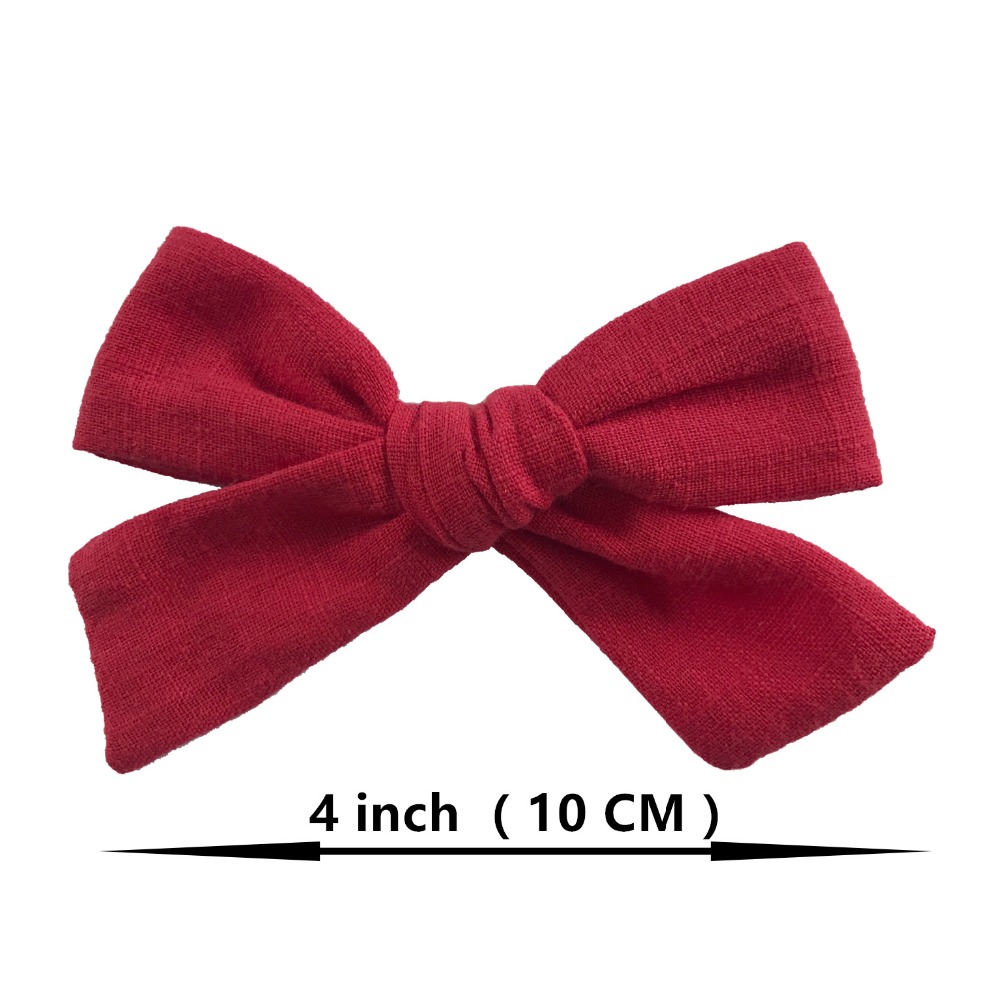 4 inches Hand Tied Cotton Linen Hair Bow Clips, Baby Girls Fabric Bow nylon Headbands, Baby shower gift