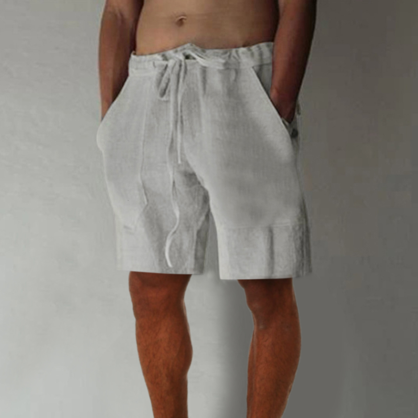 Men's Shorts Cotton linen shorts men's summer fashion breathable lightweight Bermuda shorts men's pull rod shorts loose beach clothing 