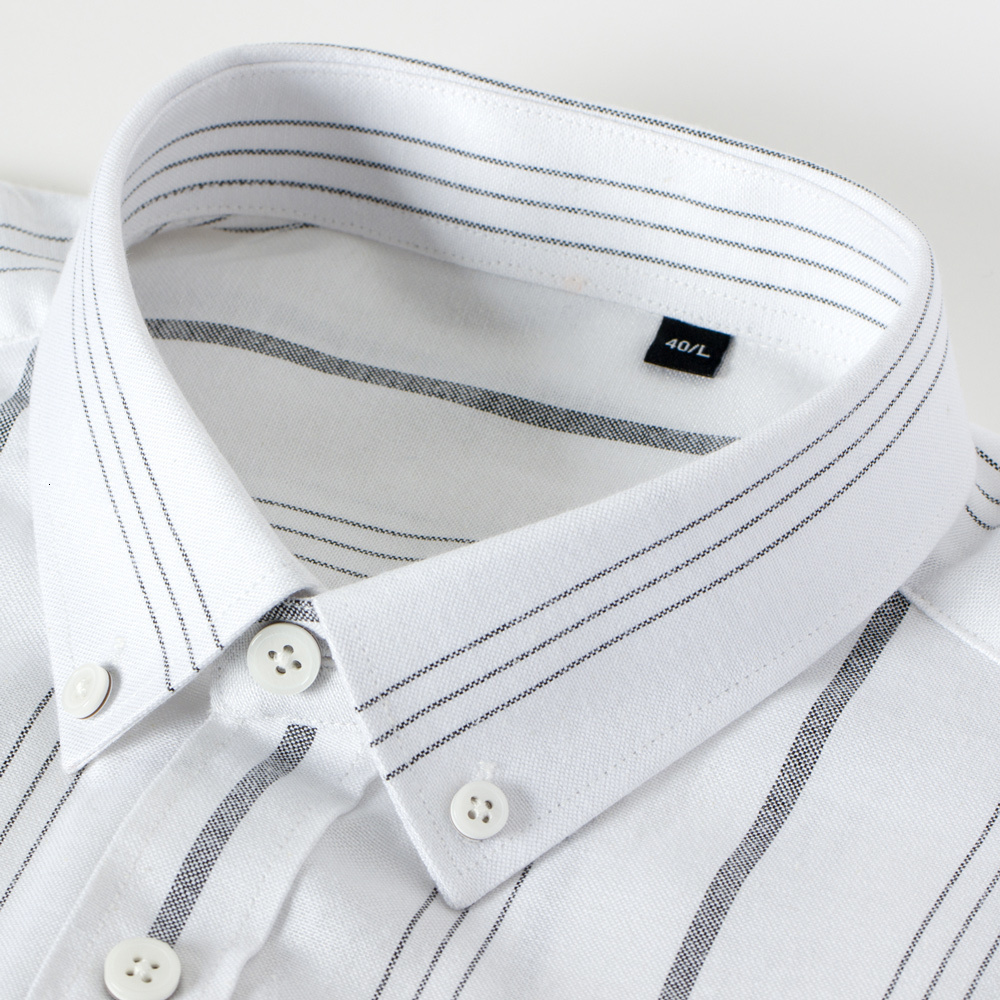 Men's Casual Shirts Men's long sleeved casual contrast striped Oxford shirt with comfortable embroidery and standard fitted buttons 230412