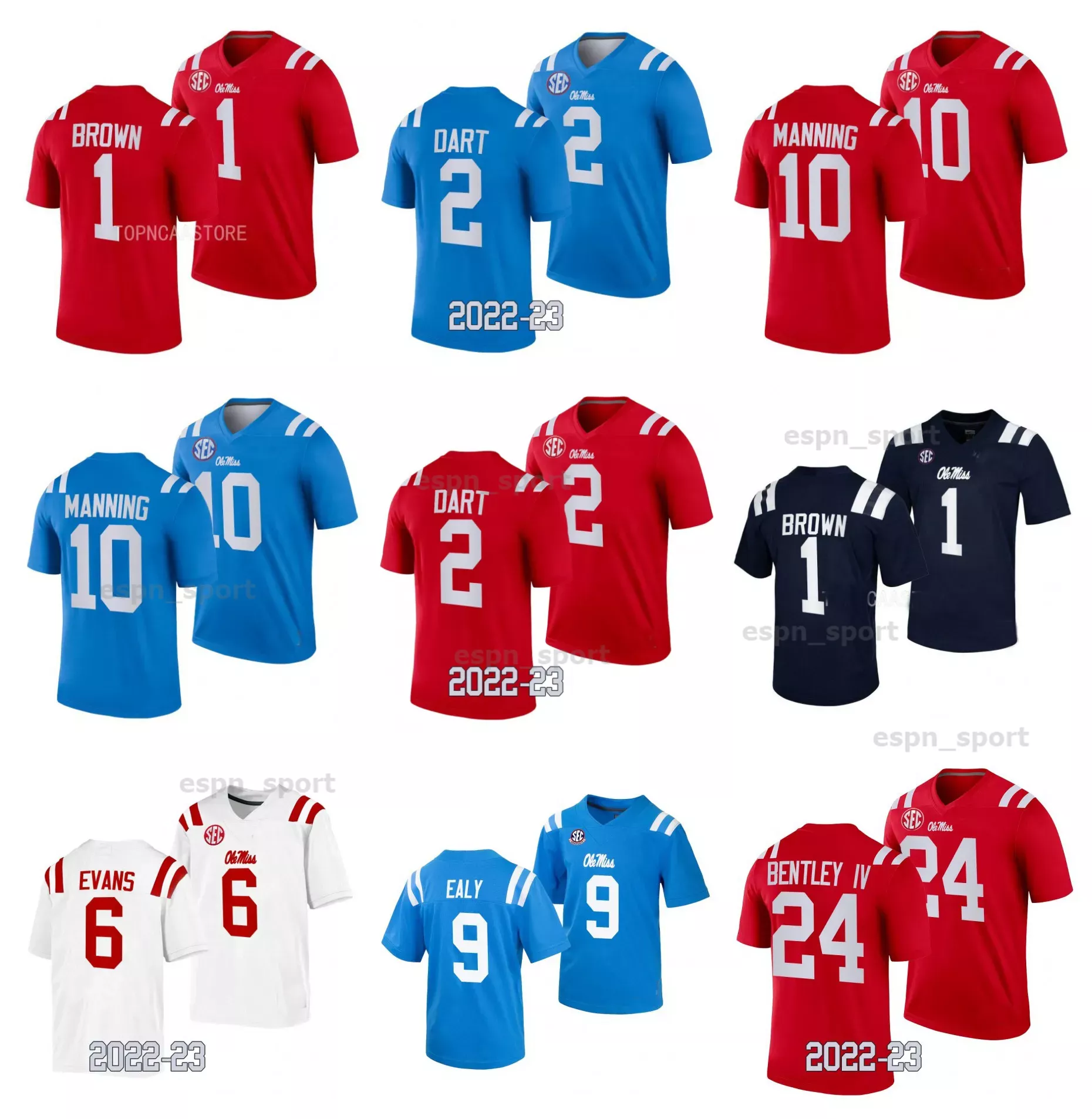 Ole Miss Rebels Football Jersey College Eli Manning D.K. Metcalf Jaxson Dart Zach Evans Judkins Bentley IV A.J. Brown Matt Corral Dashaun Jerkins Drew Burnett Size S-4XL
