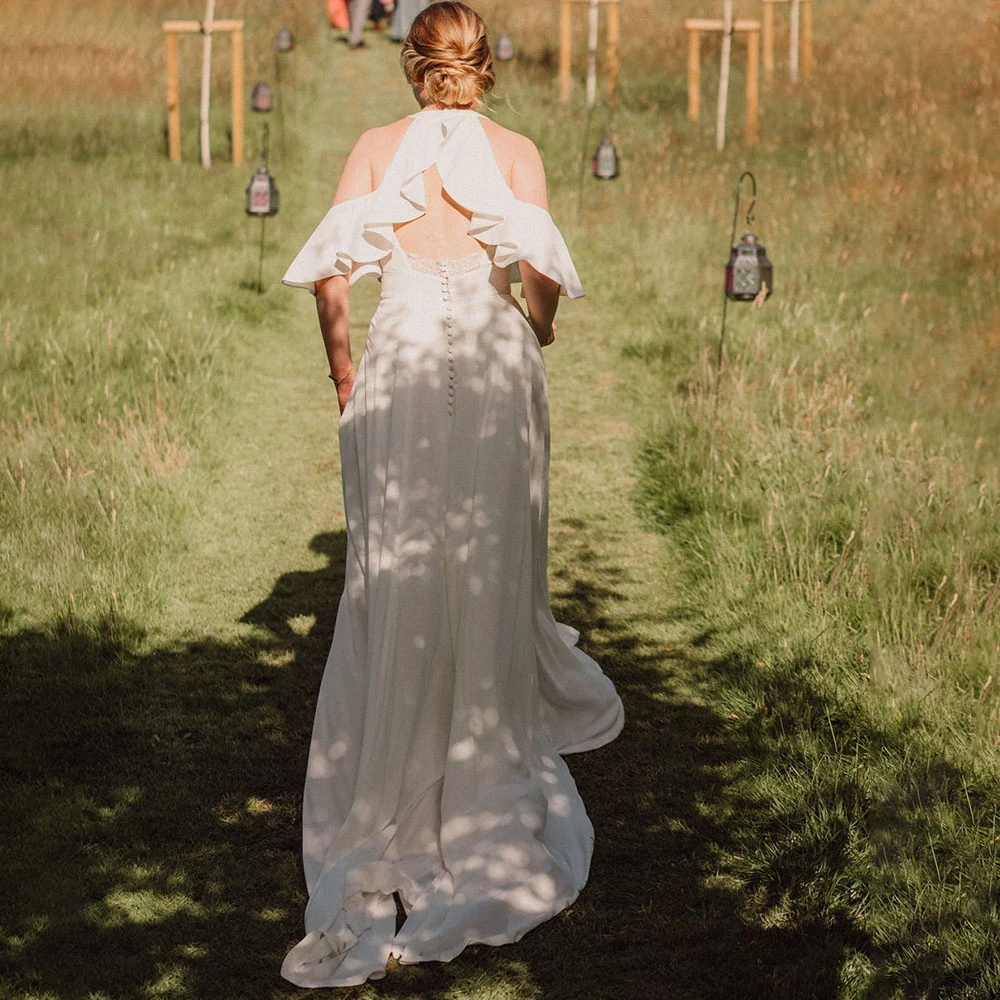 Cold Shoulder Ruffled Cape A-LINE Wedding Dresses 2023 Rustic Bohemian Country Garden Beach Bridal Gowns bestidos de novia