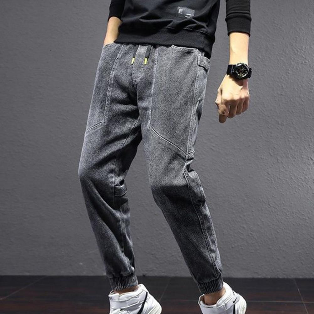 Men's Jeans Letter Tie up denim Trousers Men's Trousers Drawstring Ankle Tied denim Baggy Trousers Cargo Trousers Street Costume Pantalones 
