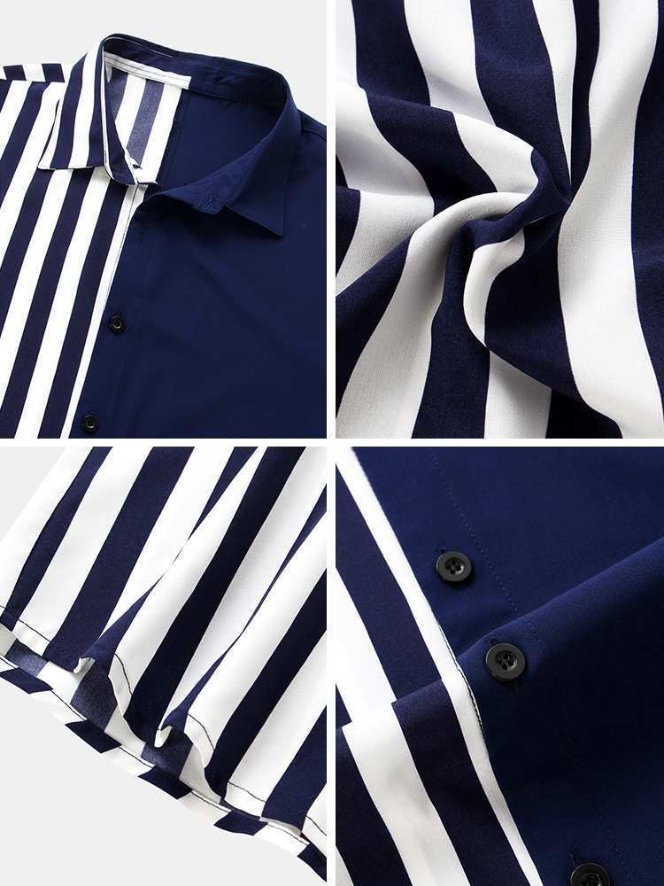 Men's Casual Shirts Charmkpr handsome men's patch work stripe top fashionable casual fit comfortable contrast color Laepl button shirt S-2XL