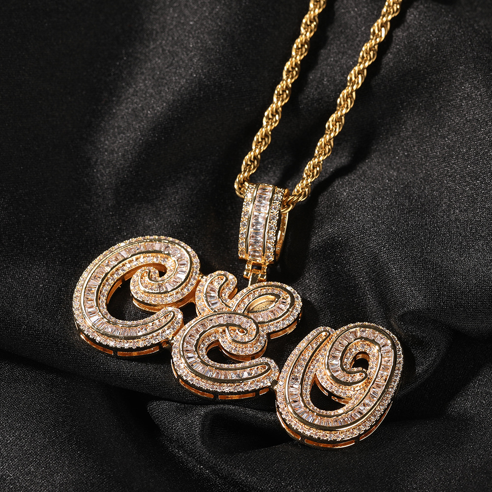 New Fashion Cursive Letter Custom Name Pendant Necklace Personalized Initial Iced Out Cubic Zirconia CZ Real Gold Hip Hop DIY Anniversary Jewelry Gift