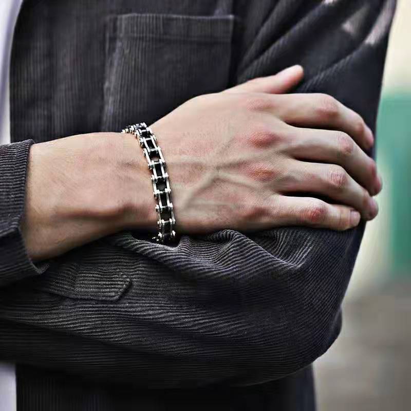 D140 S925 Sterling Silver Bracelet Fashion Letter Personalized Vintage Bicycle Chain Punk Hip Hop Jewelry Style Lover Gift
