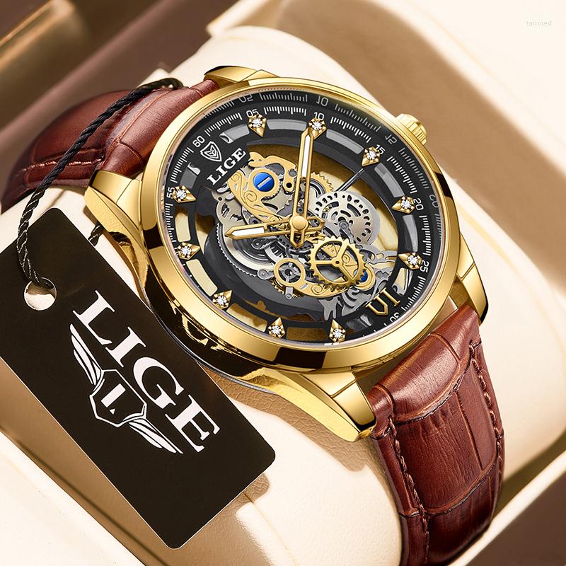 Wristwatches LIGE Top Men Watches Automatic Quartz Wristwatch Skeleton Design Waterproof Leather Strap Male Watch Reloj Hombre, Leather gold black
Wristwatches LIGE Top Men Watches Automatic Quartz Wristwatch Skeleton Design Waterproof Leather Strap Male Watch Reloj Hombre, Leather gold black