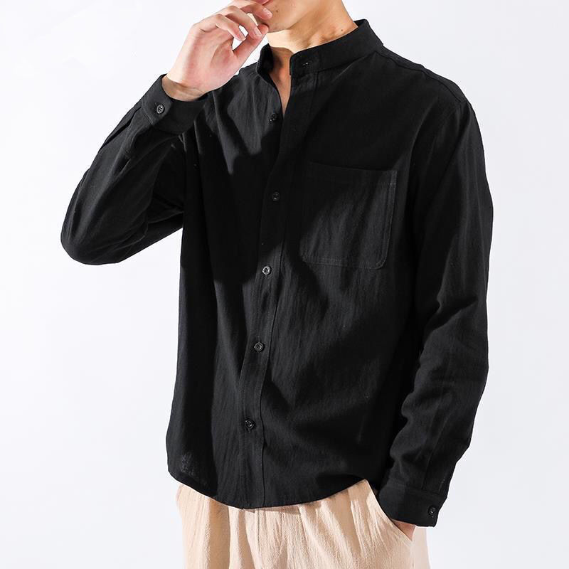 Men's Casual Shirts Spring/Summer Men's Linen Shirt Harajuku Standing Neck Slim Fit Solid Men's Casual Breathable Classic Top S-3XL 230