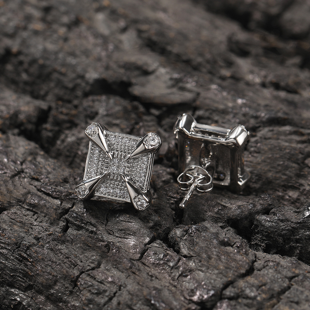 Platinum Plated Square Stud Earring Ear Bone Nail Women Men No Fading No Allergies 5A Zircon Earring