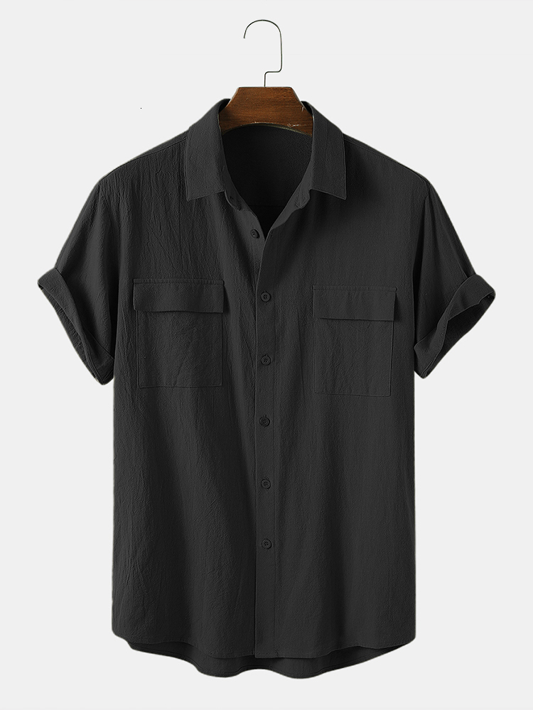 Men's Casual Shirts Charmkpr Fashion Men's Top Solid Comfortable Double Pocket Shirt Casual Street Clothing Men's Match Simple Shirt S-