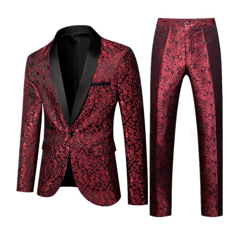 Men's Suits Blazers Show/Party 2 Piece Set Men JacketPants Wedding Dress Blazer Coat and Trousers Blue White Red Black Mens Suits Plus Size S-6xl