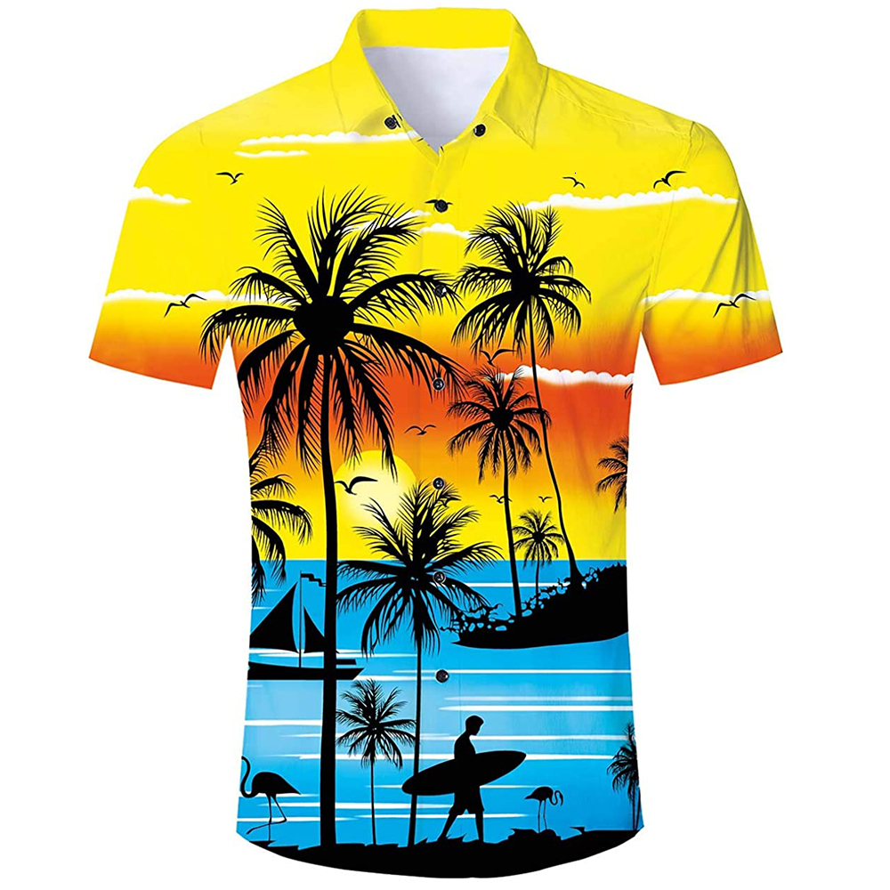 Men's Casual Shirts Hawaiian men's summer beach casual 3D sunflower print crop top outdoor fashion loose oversized men's street T-shirt
