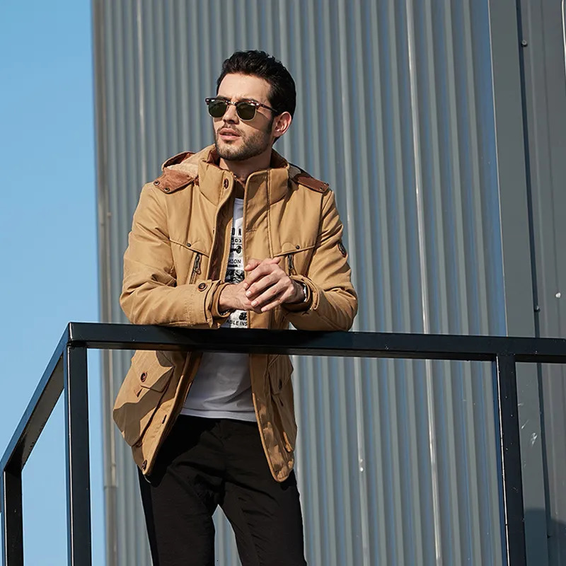 Men's Down Parkas 7XL Men Winter Warm Parkas Mens Fleece Detachable Hat Jacket Parkas Men Casual Cotton Outdoor Fur Trench Padded Jackets Coats 2