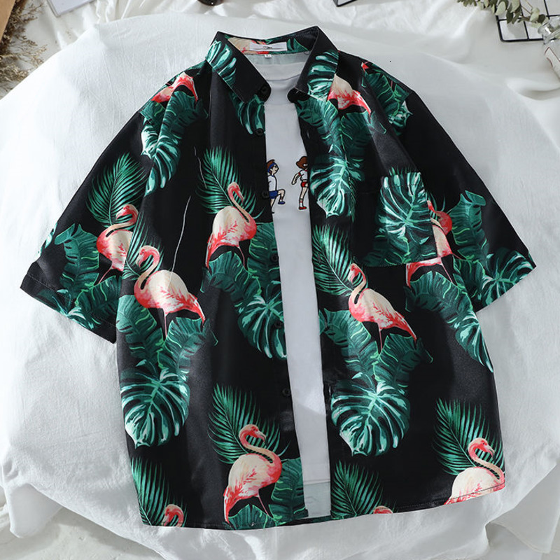 Men's Casual Shirts Men's Hawaiian style Coco Leaf Flower summer vacation short sleeved shirt 230412