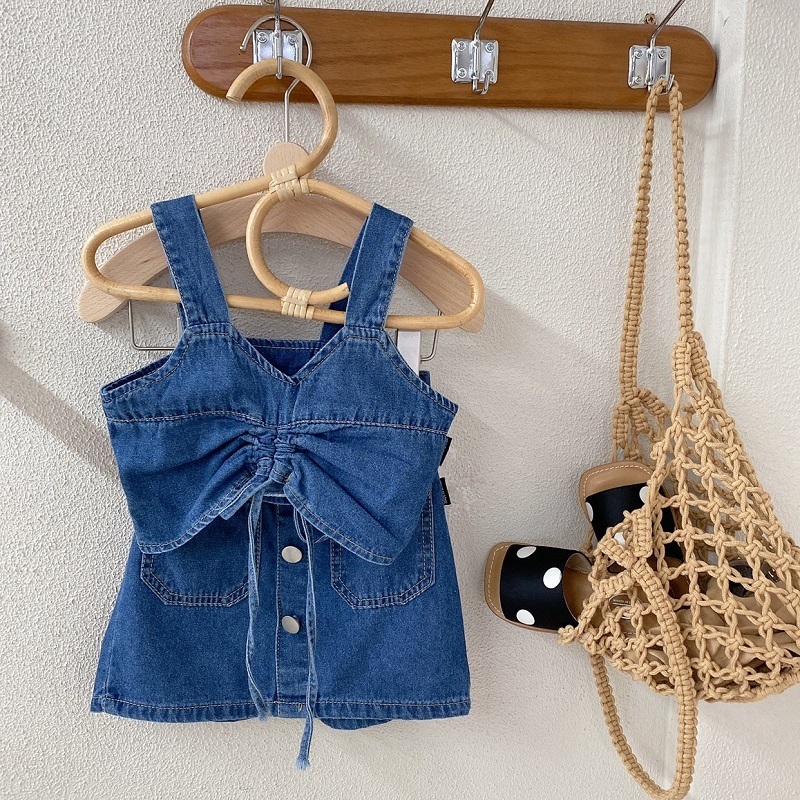 Clothing Sets Fashion Baby Girl Denim Clothes Set Strap Vest Skirt 2PCS Kid Jean Drawing String Crop Top Suit Outfit 2 10Y 230412
