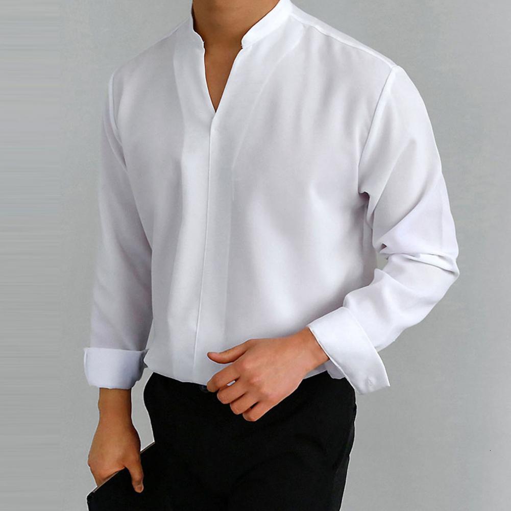 Men's Casual Shirts Men's solid color thin all matching long sleeved V-neck summer top daily clothing 230412
