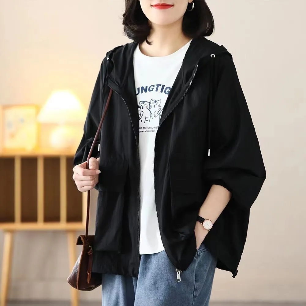 Women's Jackets 4XL Women's Sun Protection Suit Summer Thin Hooded Jacket Large Korean Sun Protection Coat UV Protection Women's Jacket