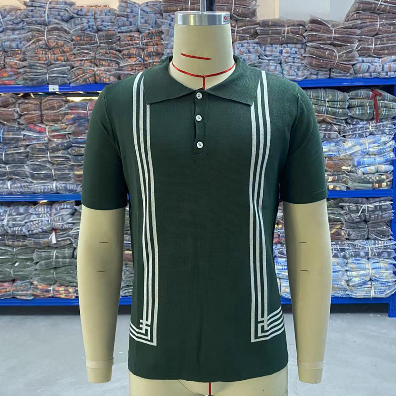 Men's Polos Summer Men's Short Sleeve Knitted Polo Shirt Cardigan Vintage Slim Fit Elastic T-shirt Top Class Business Casual Men's Shir